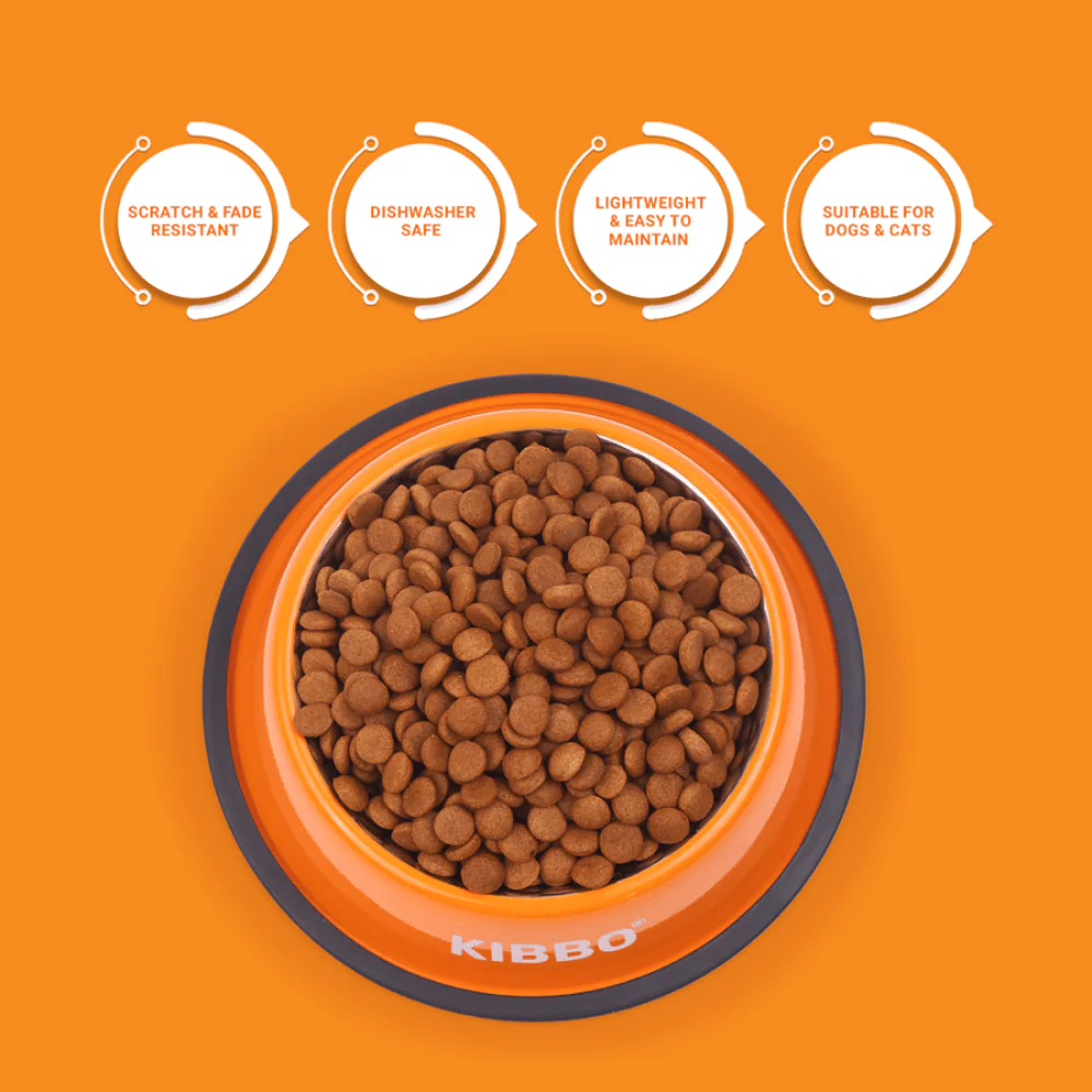 Kibbo Anti Skid Stainless Steel Bowl for Dogs and Cats (Orange) - Image 3
