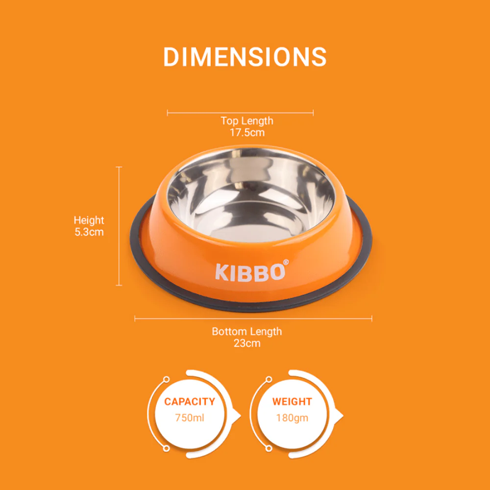 Kibbo Anti Skid Stainless Steel Bowl for Dogs and Cats (Orange) - Image 5