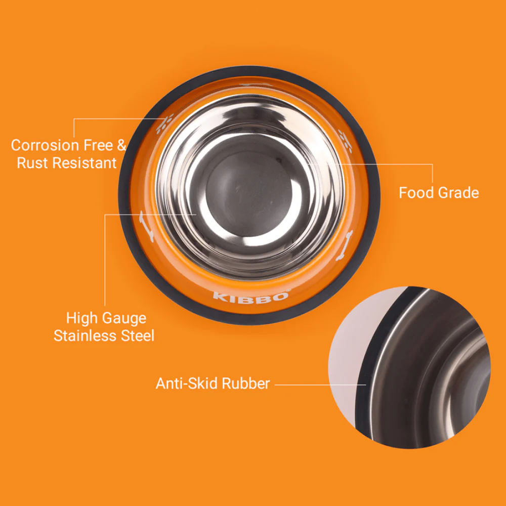 Kibbo Anti Skid Stainless Steel Plain Bowls for Dogs and Cats (Orange, Green, Blue) - Image 3