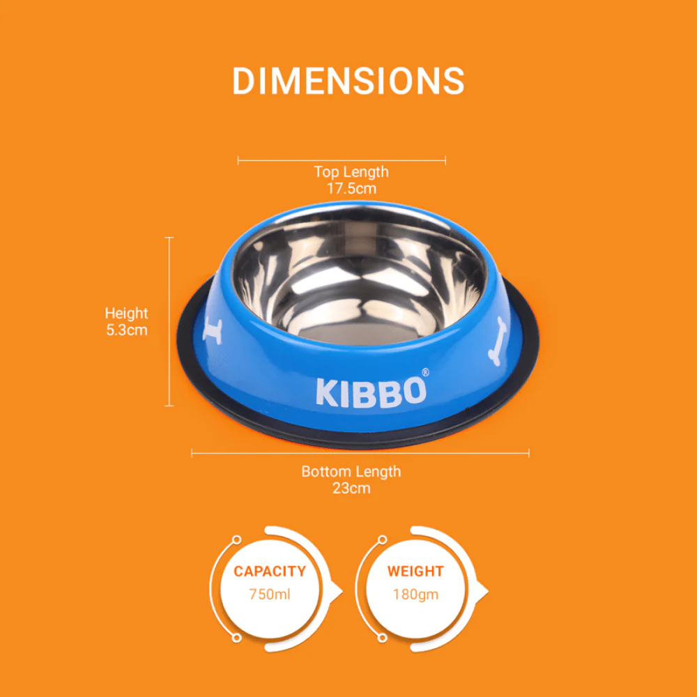 Kibbo Anti Skid Stainless Steel Printed Bowl for Dogs and Cats (Blue) - Image 3