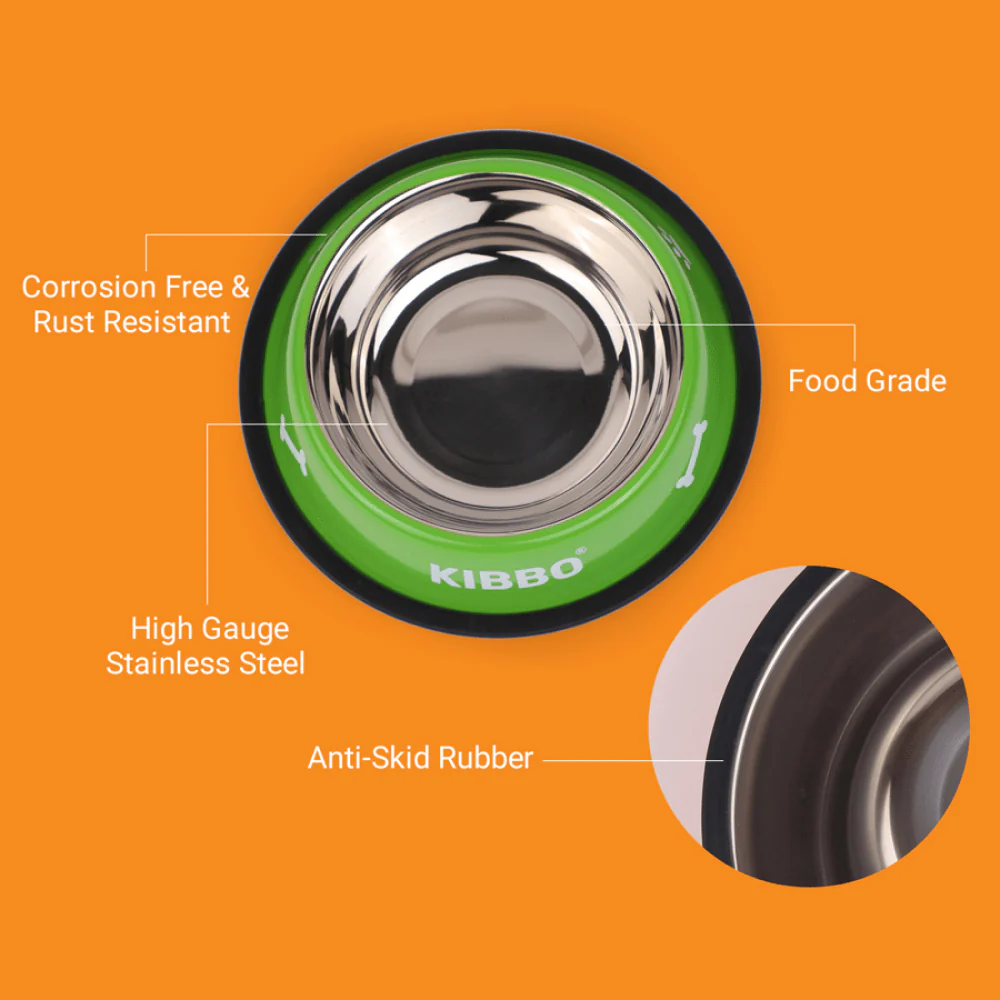 Kibbo Anti Skid Stainless Steel Printed Bowl for Dogs and Cats (Green) - Image 2