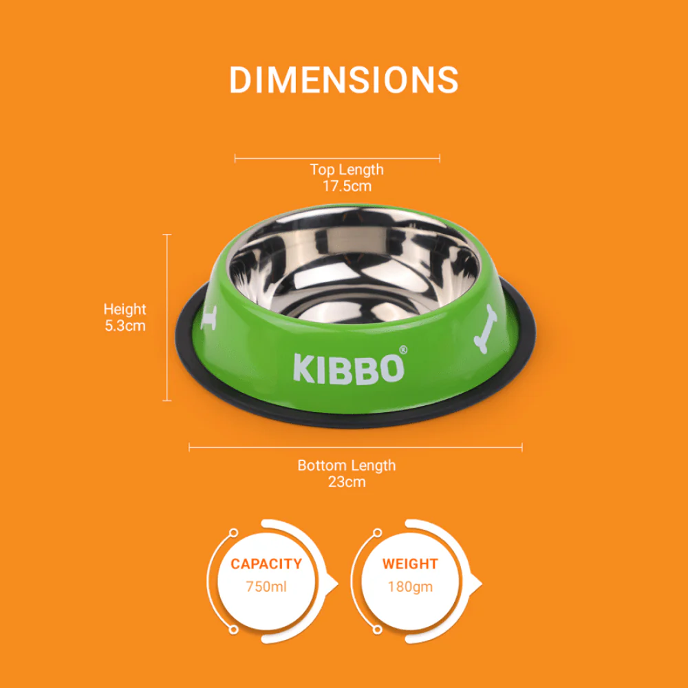 Kibbo Anti Skid Stainless Steel Printed Bowl for Dogs and Cats (Green) - Image 5