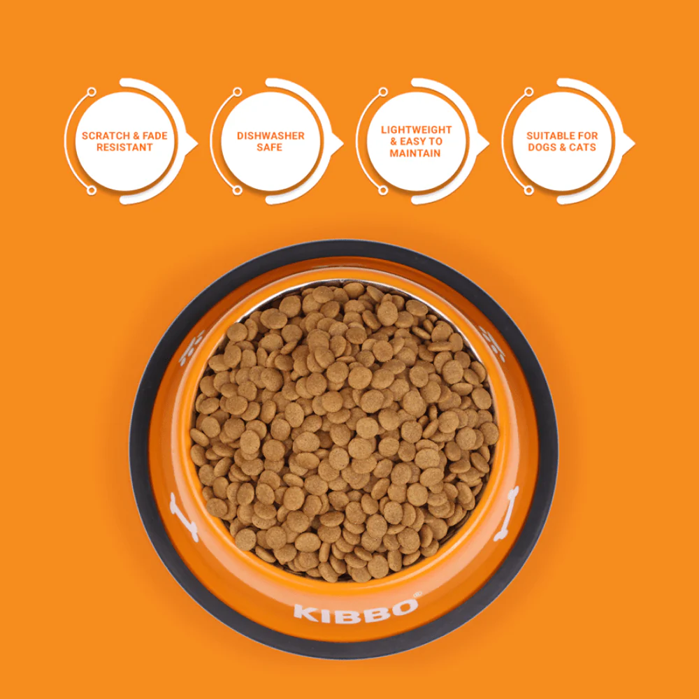 Kibbo Anti Skid Stainless Steel Printed Bowl for Dogs and Cats (Orange) - Image 3