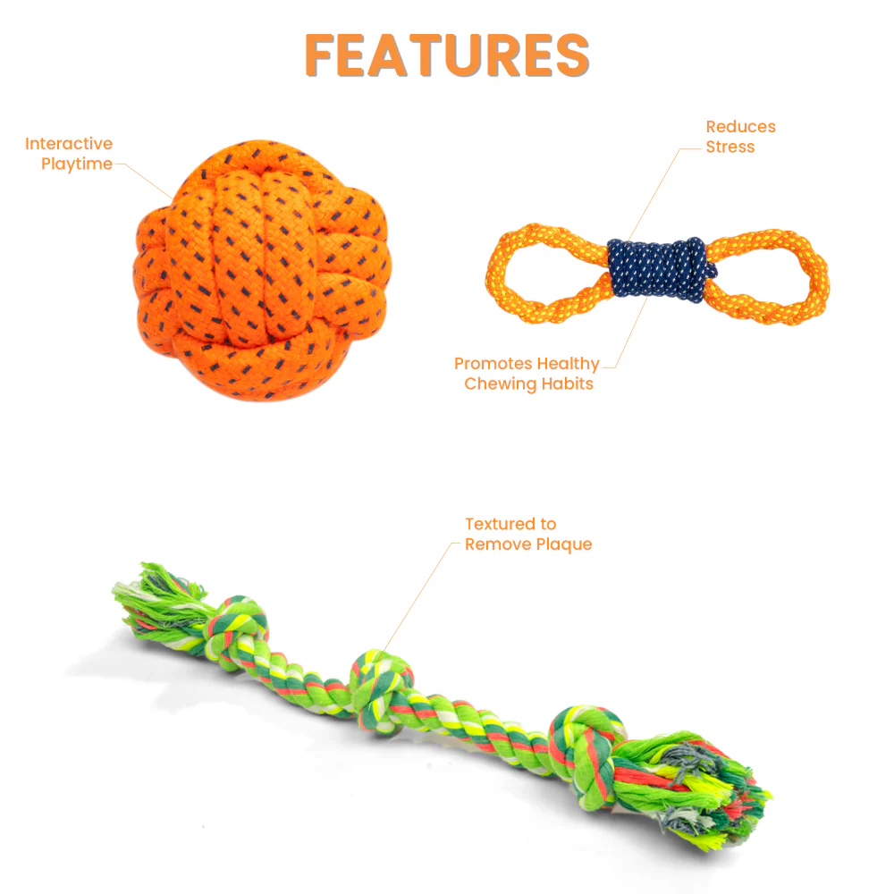 Kibbo Non Toxic and Durable Rope Chew Toy for Dogs and Cats (Pack of 3) - Image 2