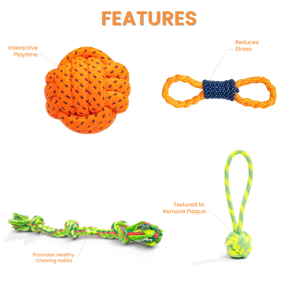 Kibbo Non Toxic and Durable Rope Chew Toy for Dogs and Cats (Pack of 4) - Image 2
