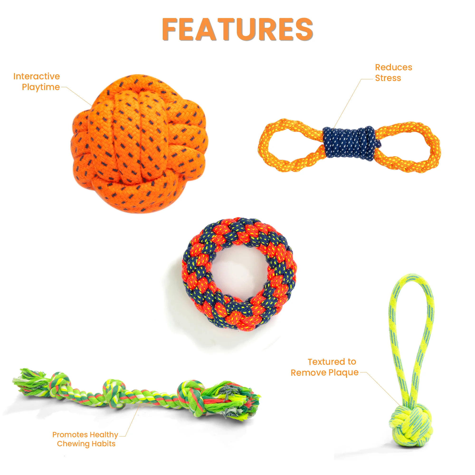 Kibbo Non Toxic and Durable Rope Chew Toy for Dogs and Cats (Pack of 5) - Image 2