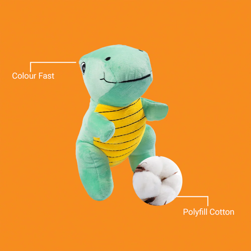 Kibbo Non Toxic & Durable Soft Stuffed Dinosaur Chew Toy for Dogs and Cats (Green/Yellow) - Image 3