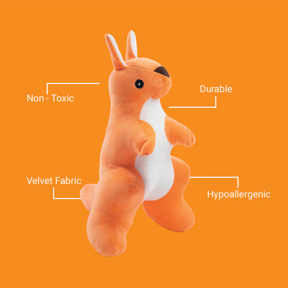 Kibbo Non Toxic & Durable Soft Stuffed Kangaroo Chew Toy for Dogs and Cats (Neon Red) - Image 3
