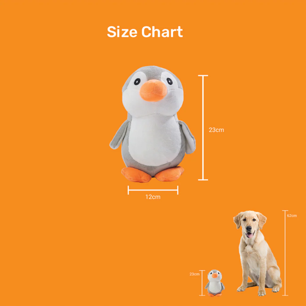 Kibbo Non Toxic Soft Playing Stuffed Penguin Toy for Dogs and Cat (Grey/White) - Image 2