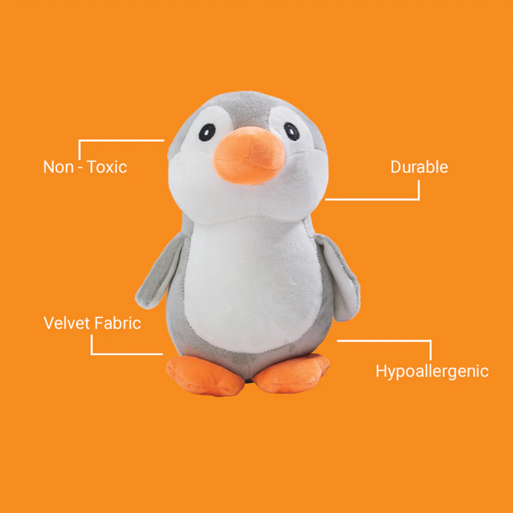 Kibbo Non Toxic Soft Playing Stuffed Penguin Toy for Dogs and Cat (Grey/White) - Image 4