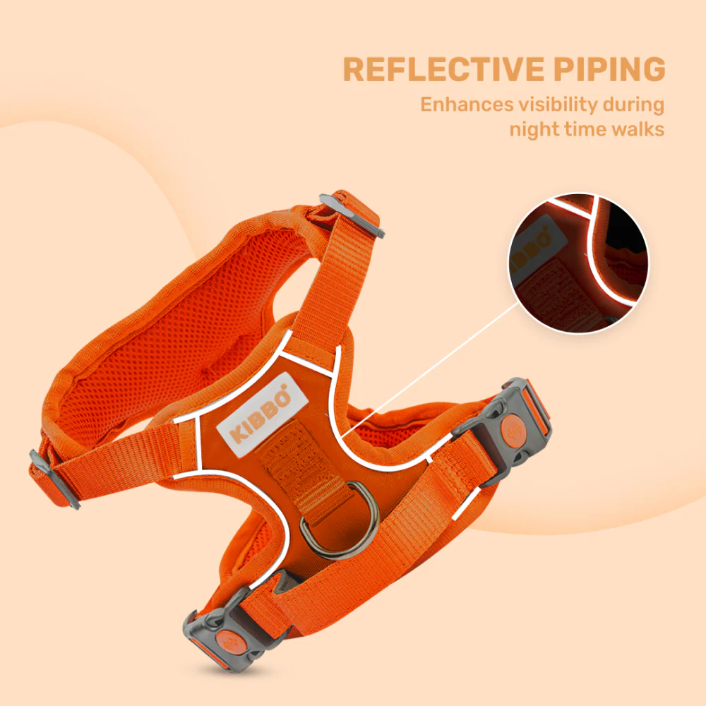 Kibbo Reflective Vest Harness with Dual Lock Buckle for Dogs (Orange) - Image 4