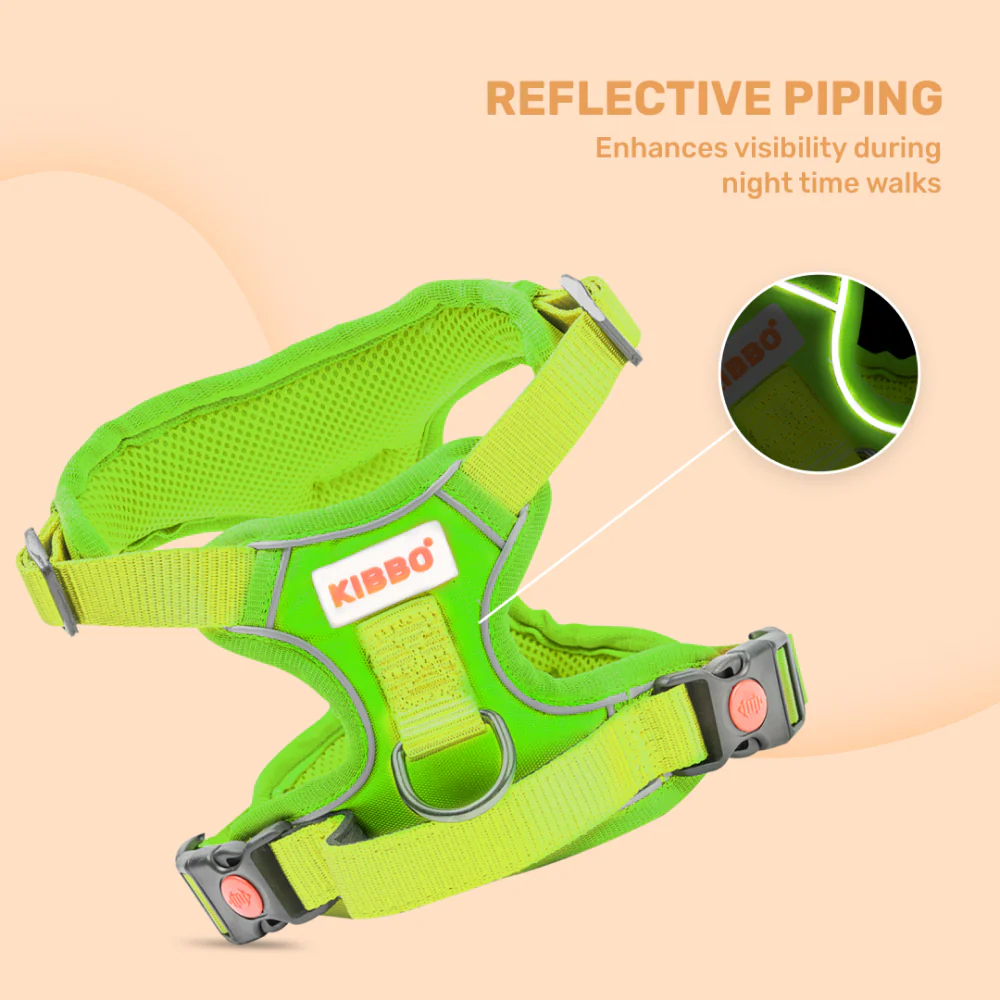 Kibbo Reflective Vest Harness with Dual Lock Buckle for Dogs (Parrot Green) - Image 7