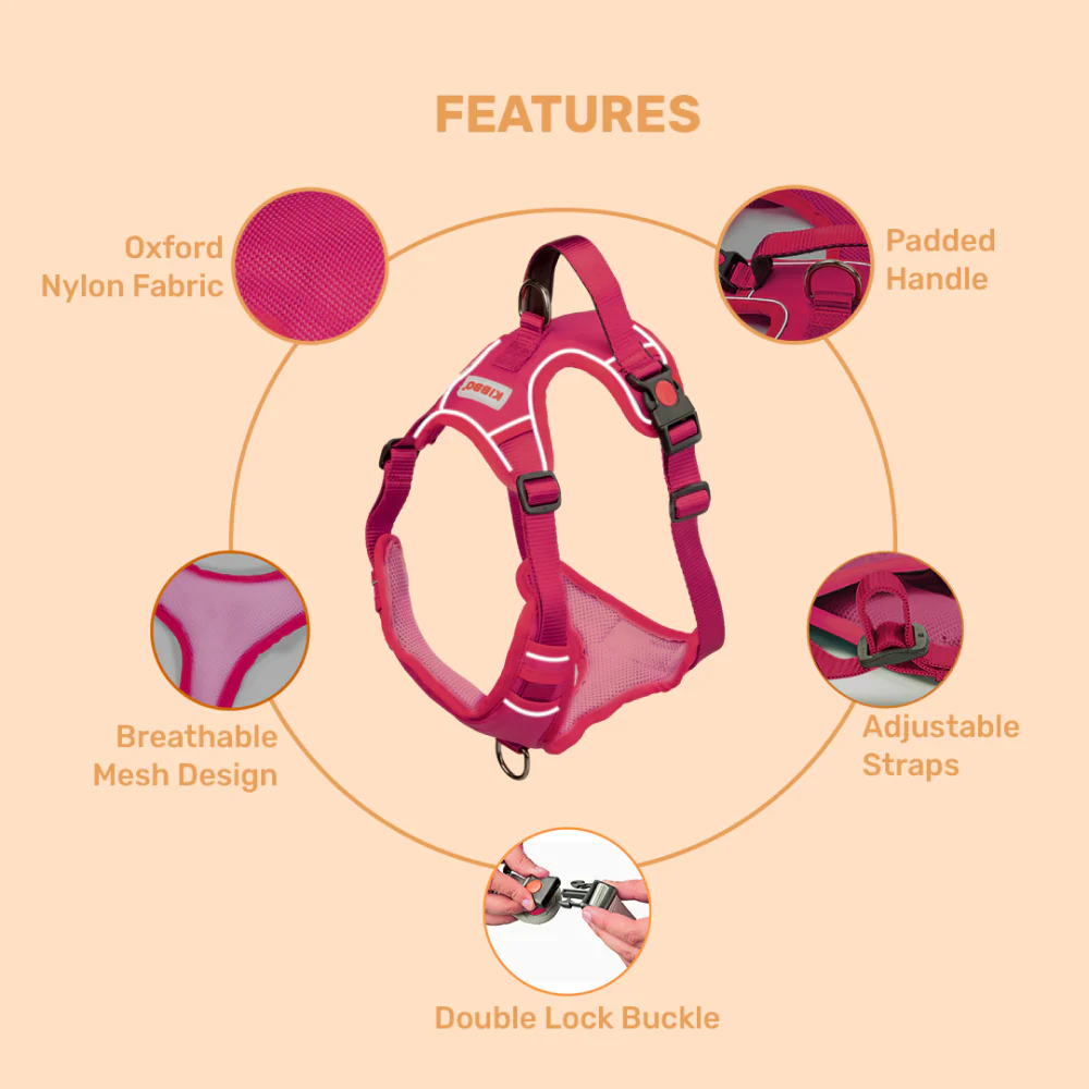 Kibbo Reflective Vest Harness with Dual Lock Buckle for Dogs (Pink) - Image 4
