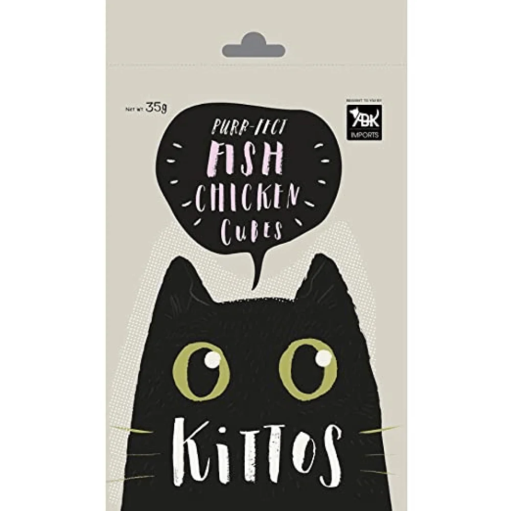 Kittos Purr Fect Chicken Jerky Strips and Fish Chicken Cubes Cat Treats Combo (3+3) - Image 3
