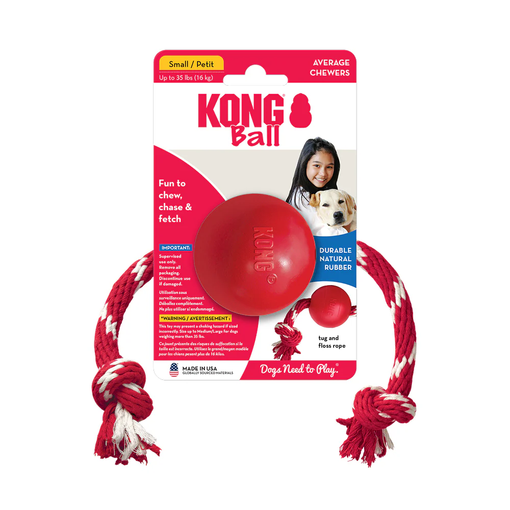 Kong Ball with Rope Toy for Dogs (Red) - Image 3