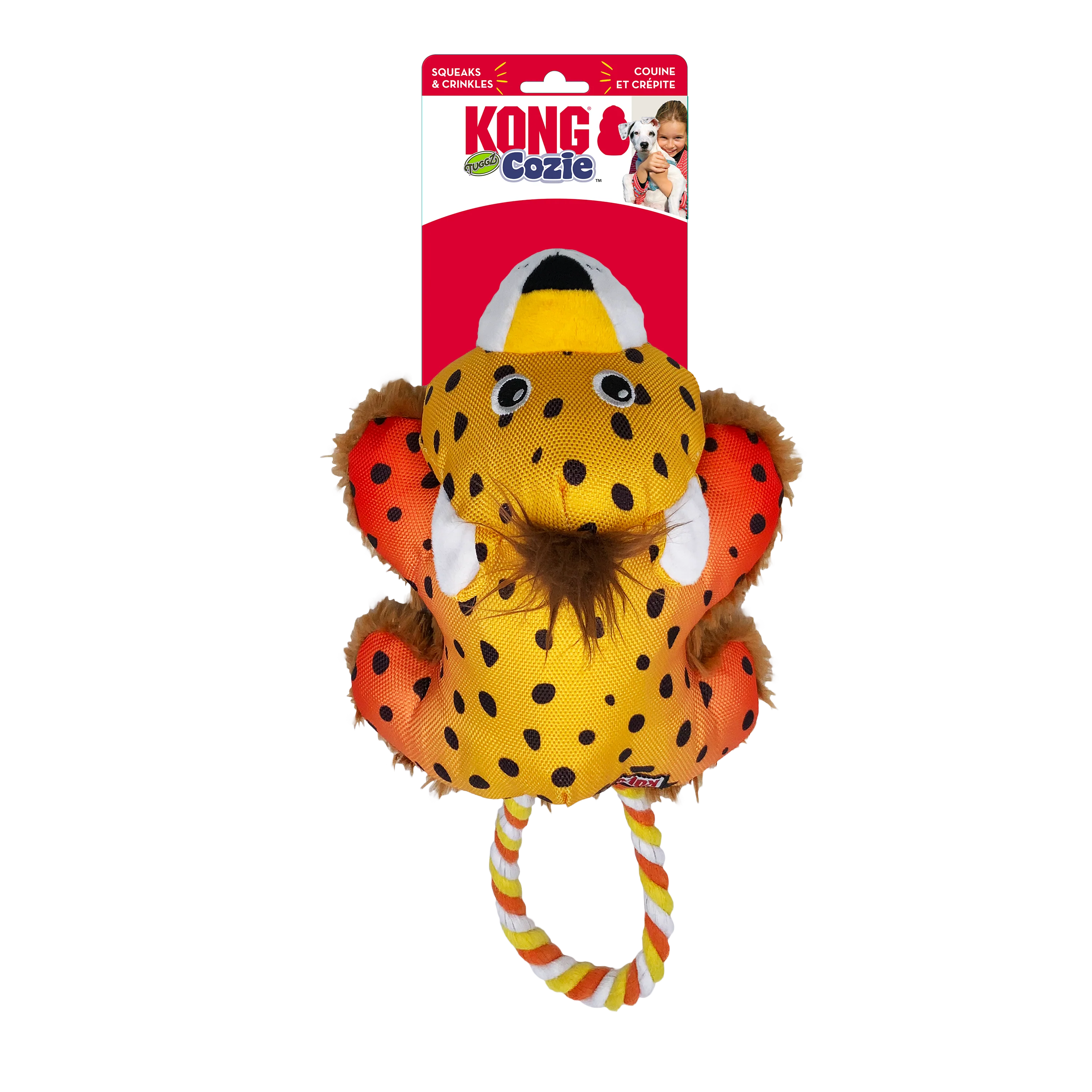 Kong Cozie Tuggz Cheetah Toy for Dogs (Yellow) - Image 4