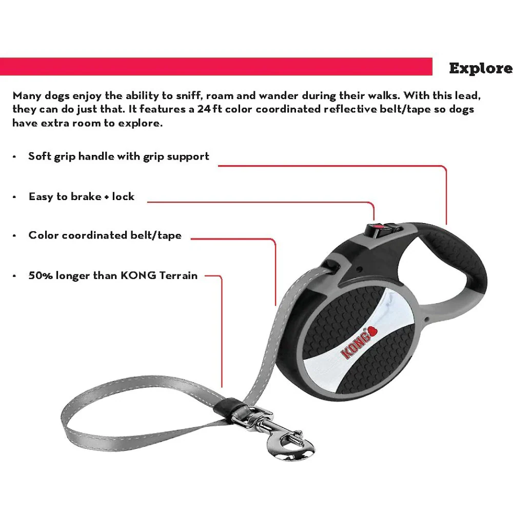Kong Explore Retractable Leash for Dogs and Cats (Red) - Image 10