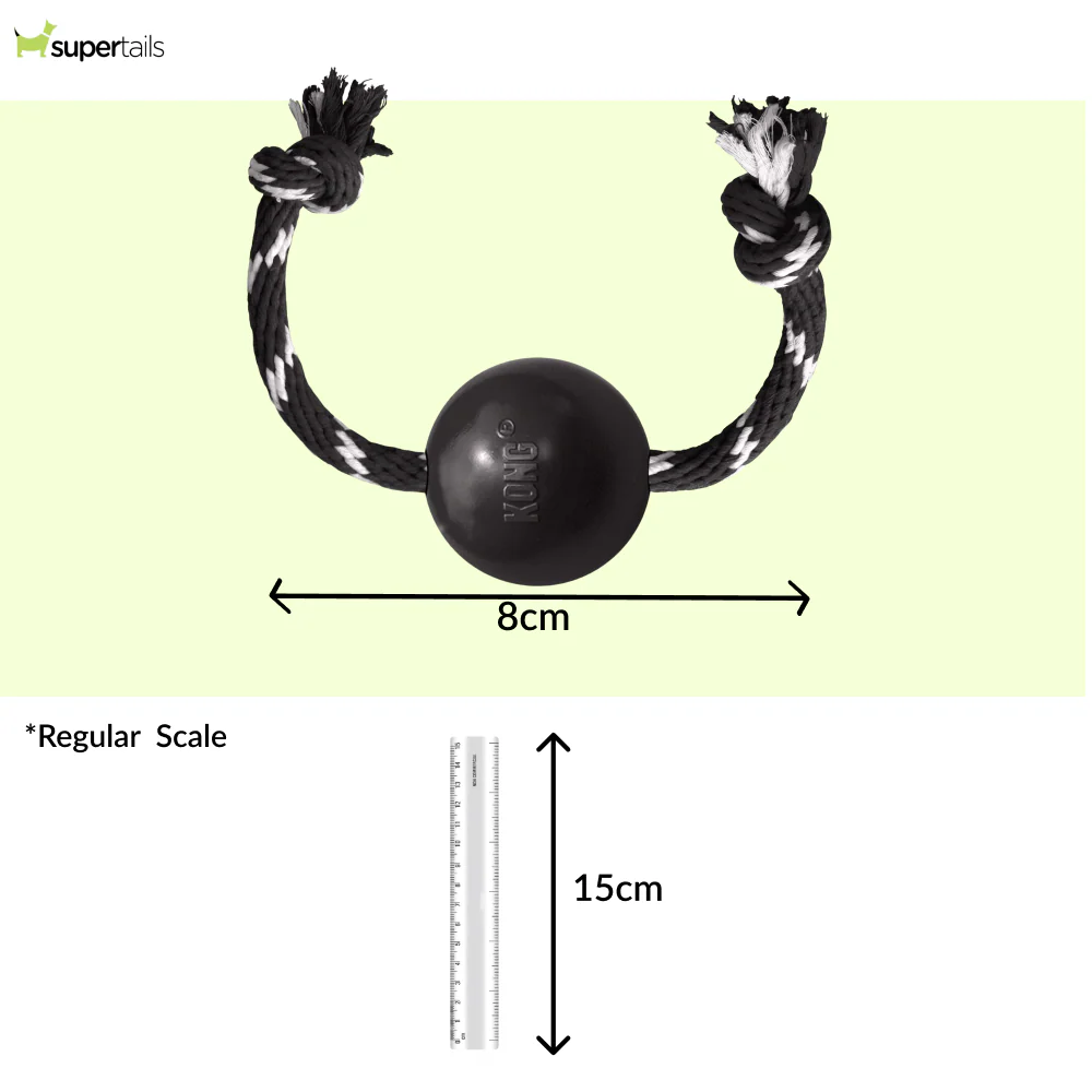 Kong Extreme Ball with Rope Toy for Dogs (Black) - Image 2