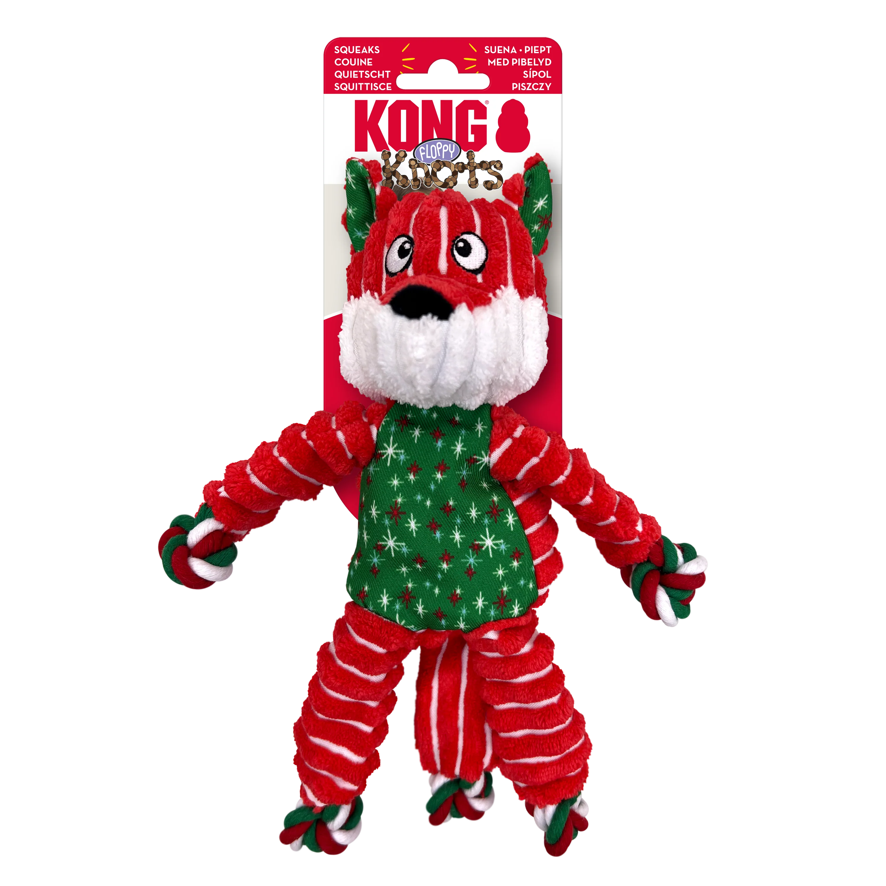 Kong Floppy Knots Fox Toy for Dogs (Red & Green) - Image 3