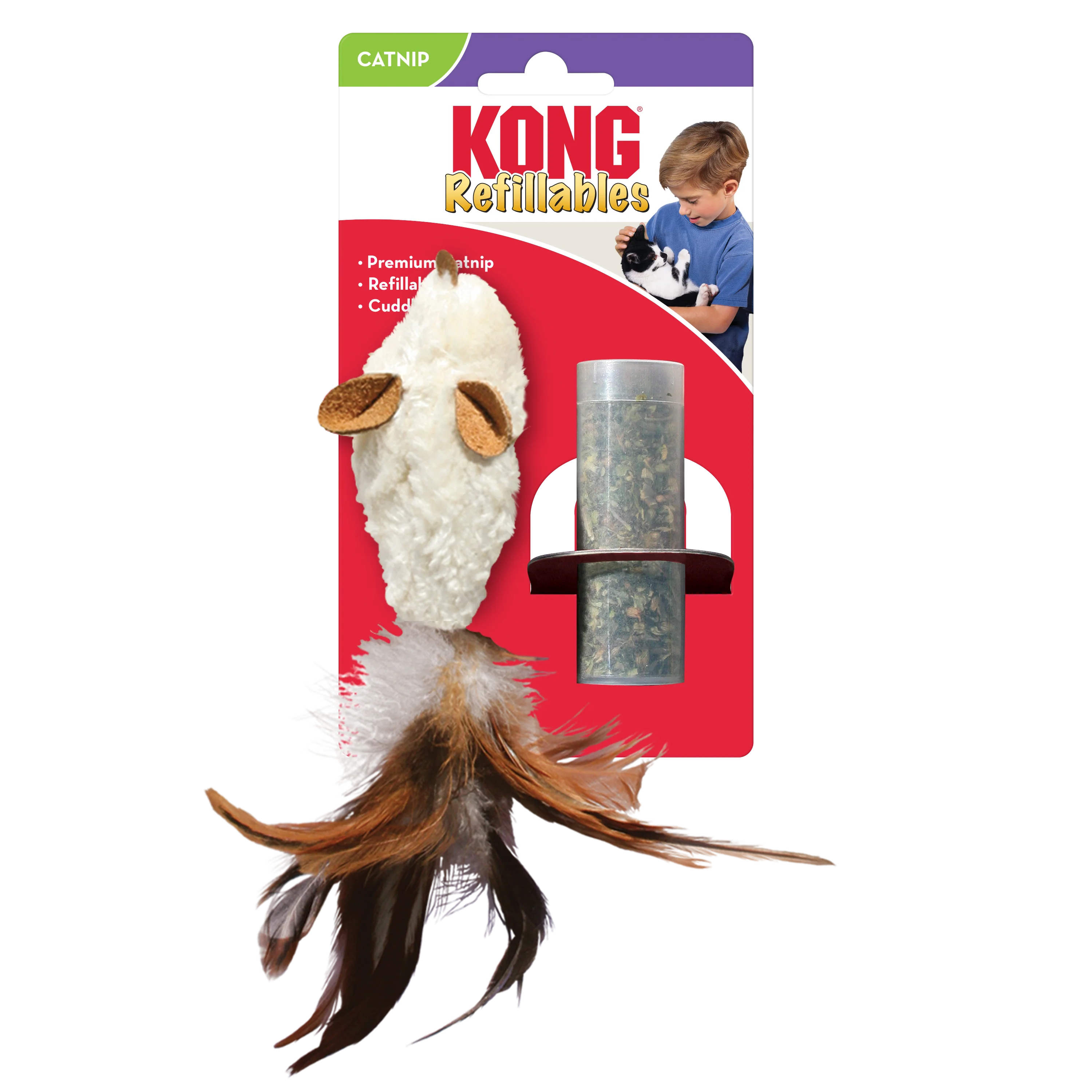 Kong Refillables Feather Mouse Toy for Cats (Brown) - Image 3