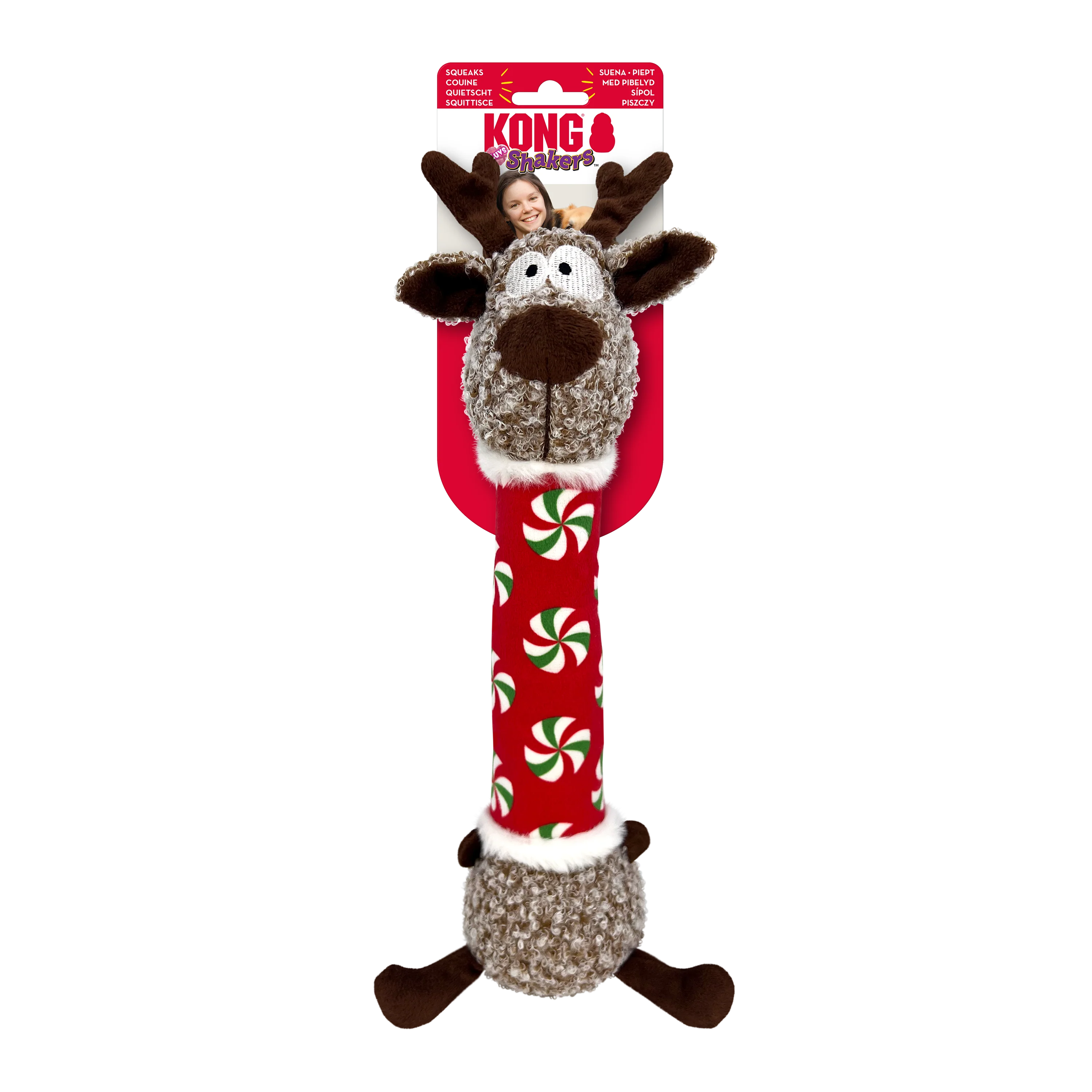 Kong Shakers Luvs Reindeer Toy for Dogs (Red & Green) - Image 3