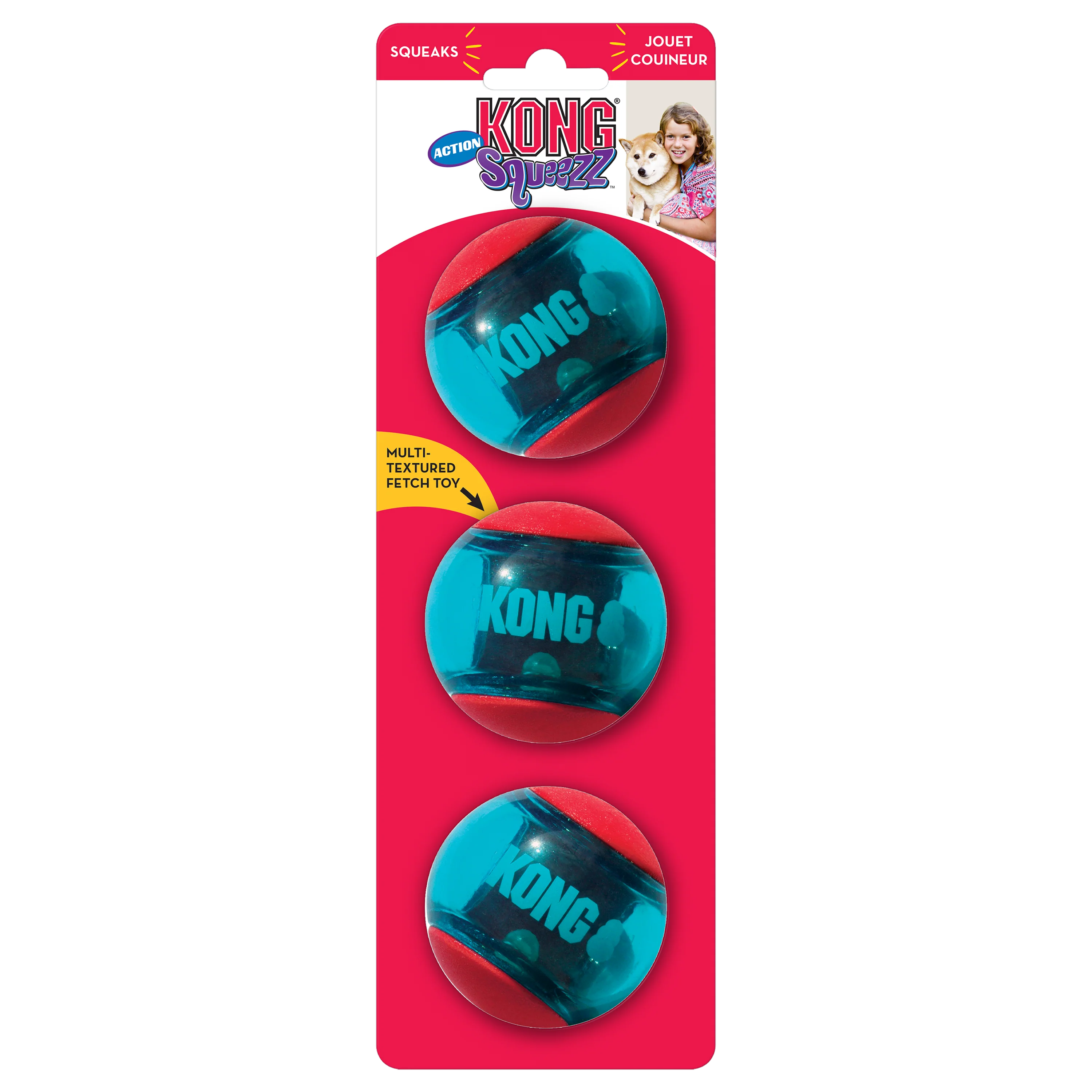 Kong Squeezz Action Ball 3pk Toy for Dogs (Red & Blue) - Image 3