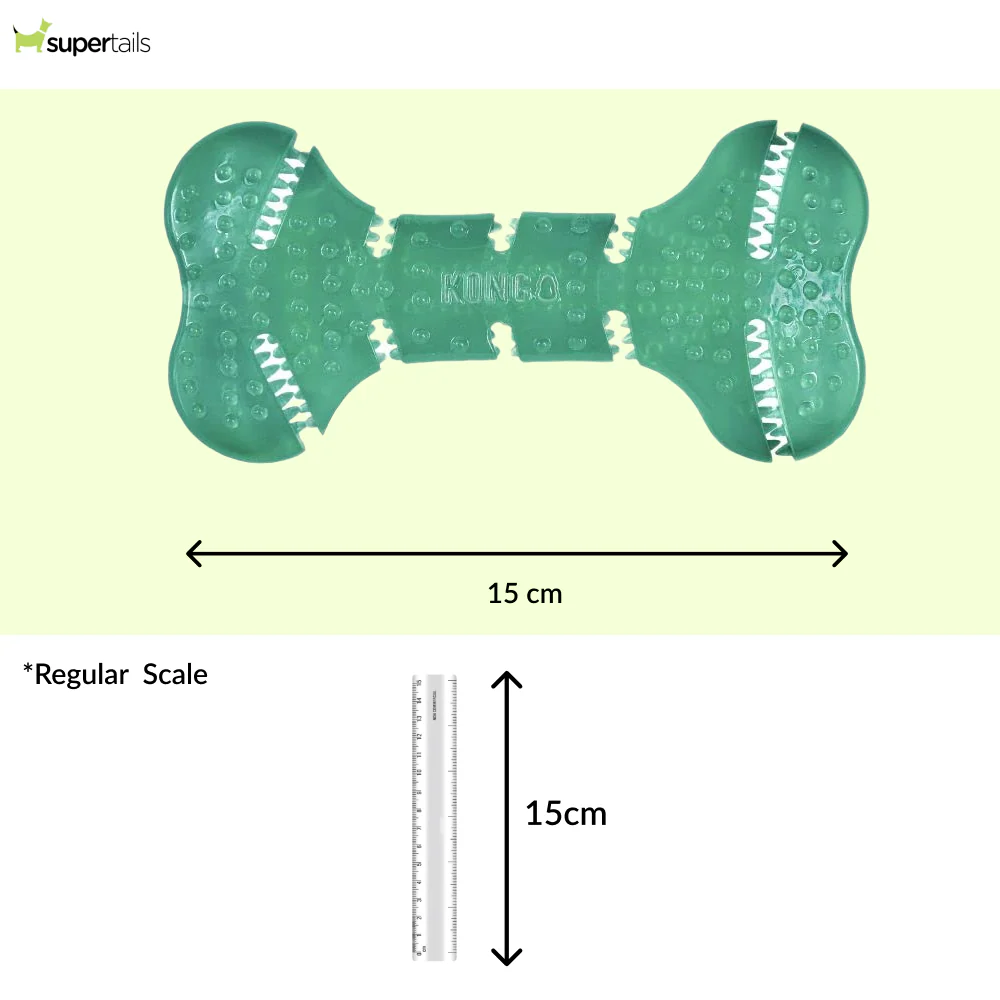 Kong Squeezz Dental Bone Toy for Dogs (Green) - Image 2