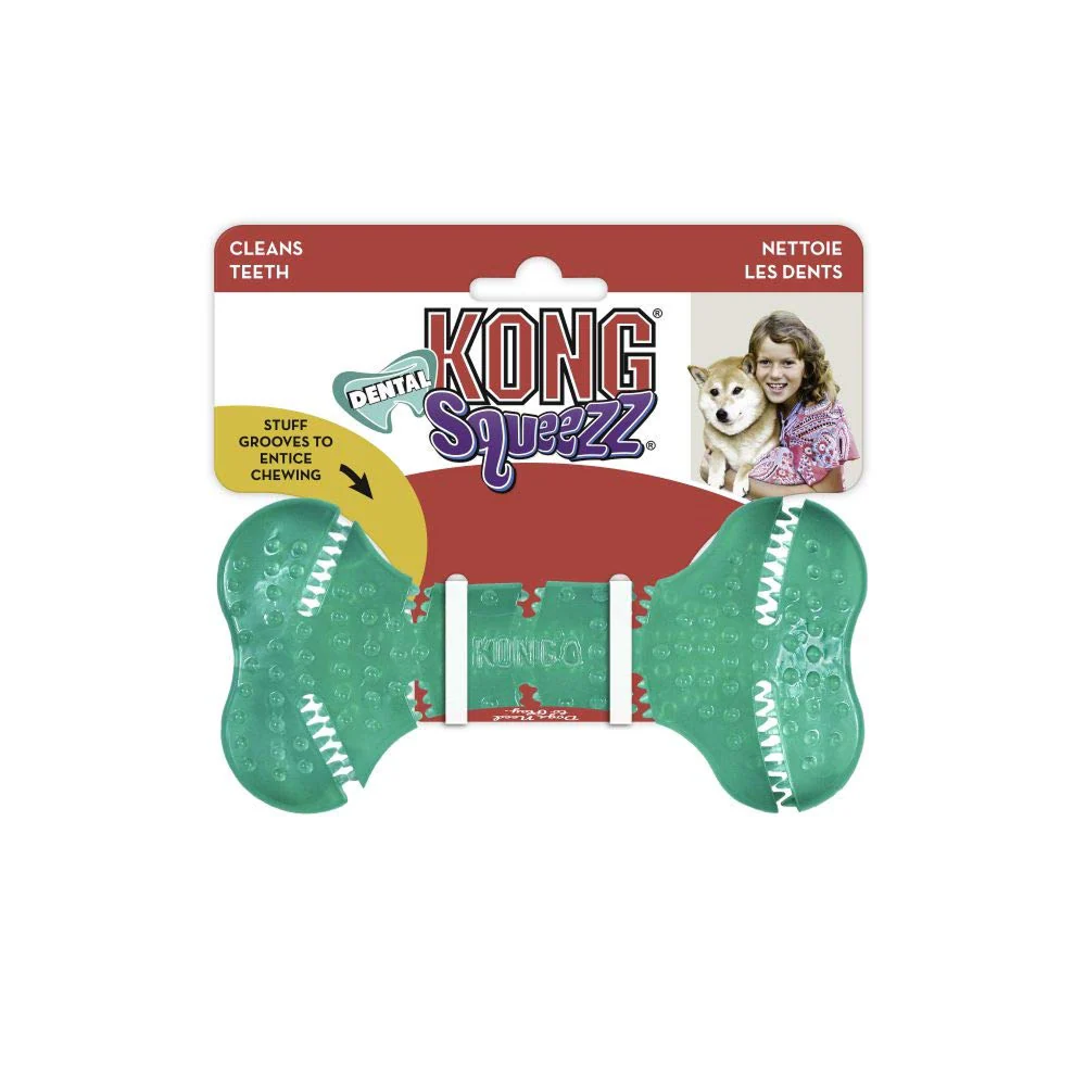Kong Squeezz Dental Bone Toy for Dogs (Green) - Image 4