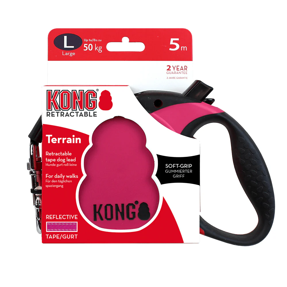 Kong Terrain Retractable Leash for Dogs and Cats (Fuchsia) - Image 6