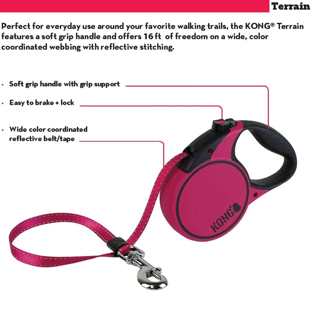 Kong Terrain Retractable Leash for Dogs and Cats (Fuchsia) - Image 8