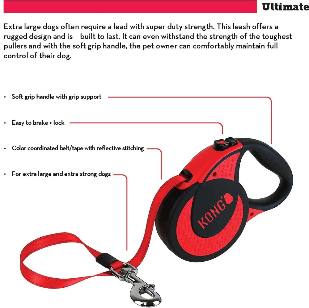 Kong Ultimate Retractable Leash for Dogs and Cats (Red) - Image 6