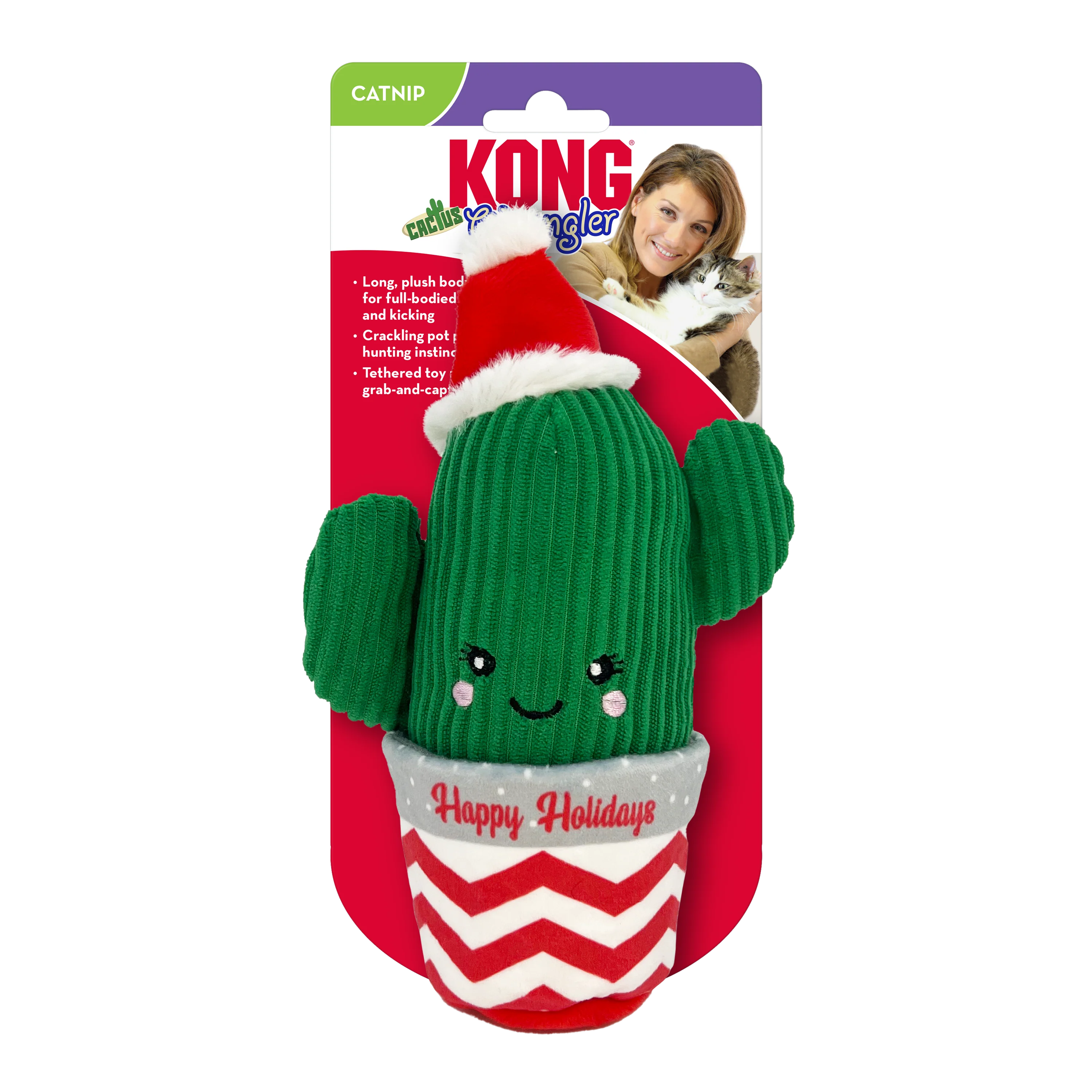 Kong Wrangler Cactus Toy for Cats (Green and Red) - Image 2