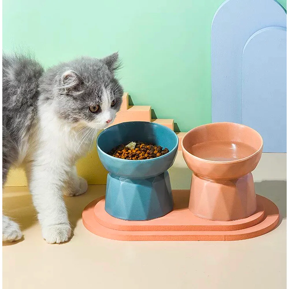 KUTKUT Ceramic Anti Vomiting Elevated Bowl for Cats & Small Dogs (Green) - Image 3