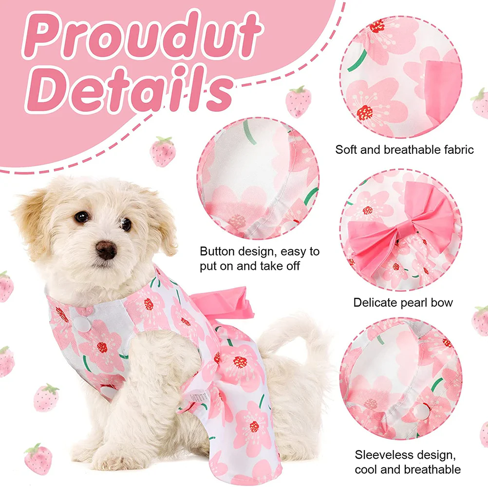 KUTKUT Cute Floral Pattern with Lovely Bow Dress for Small Dogs & Cats - Image 2