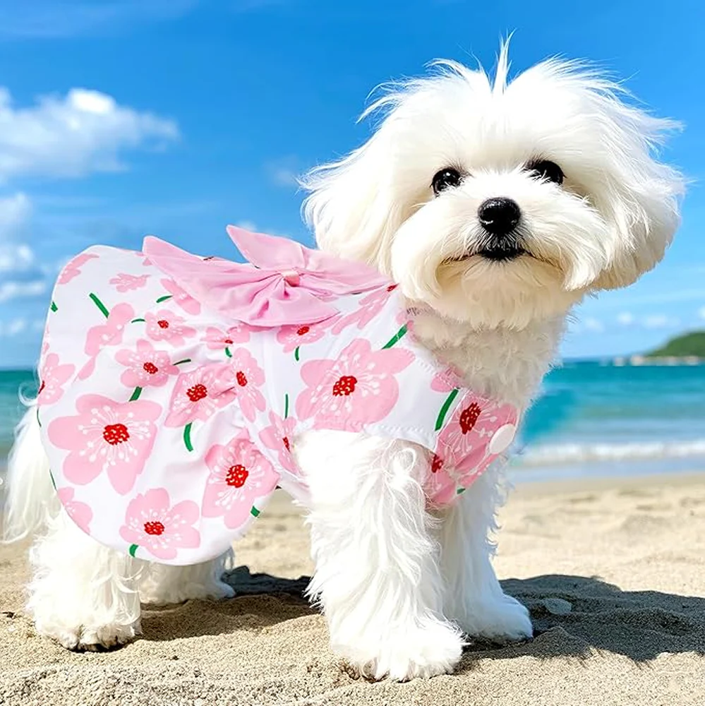 KUTKUT Cute Floral Pattern with Lovely Bow Dress for Small Dogs & Cats - Image 4