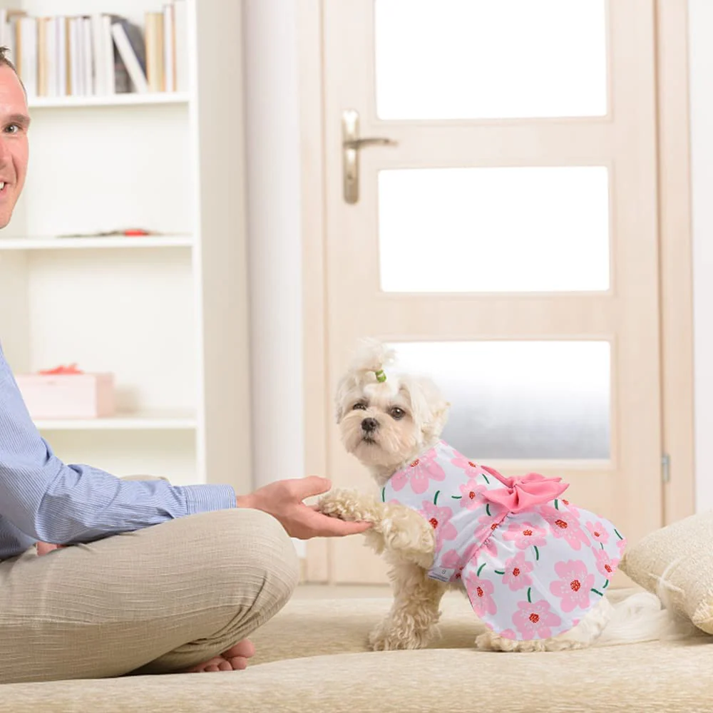 KUTKUT Cute Floral Pattern with Lovely Bow Dress for Small Dogs & Cats - Image 6