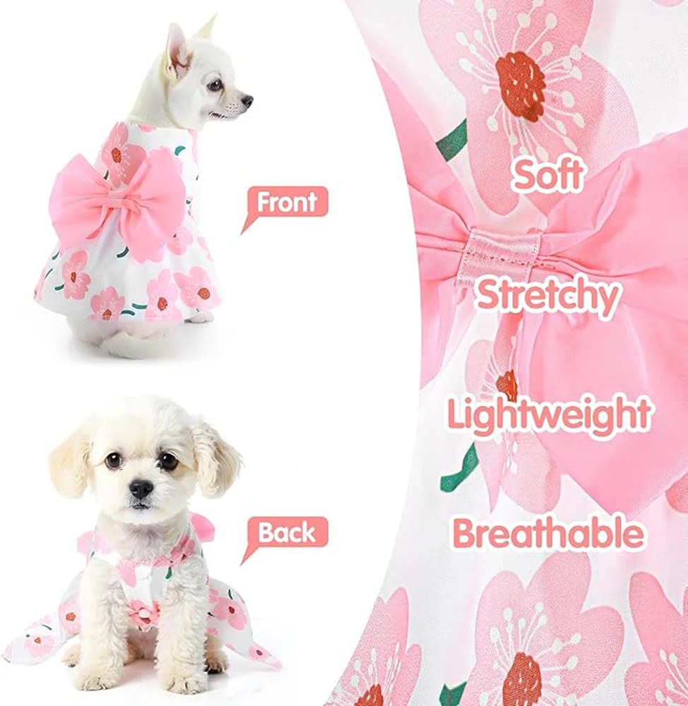 KUTKUT Cute Floral Pattern with Lovely Bow Dress for Small Dogs & Cats - Image 7