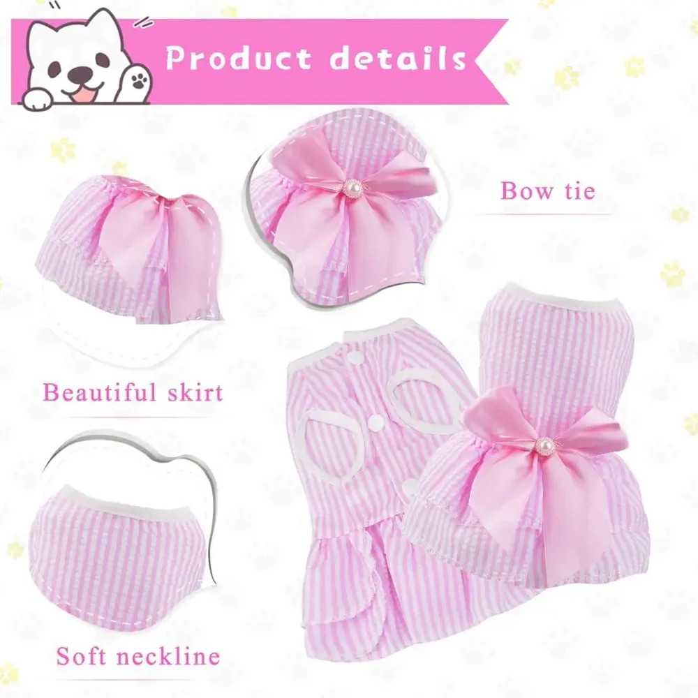 KUTKUT Princess Tutu Striped Dress for Small Breed Dogs & Cats (Pink) - Image 7