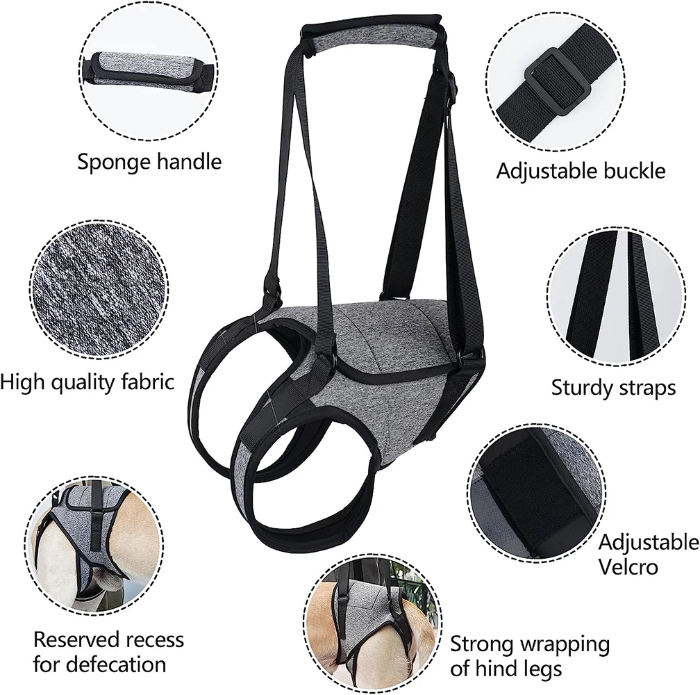 KUTKUT Rehabilitation Sling Hind Limb Support Lift Harness for Dogs (Grey) - Image 2