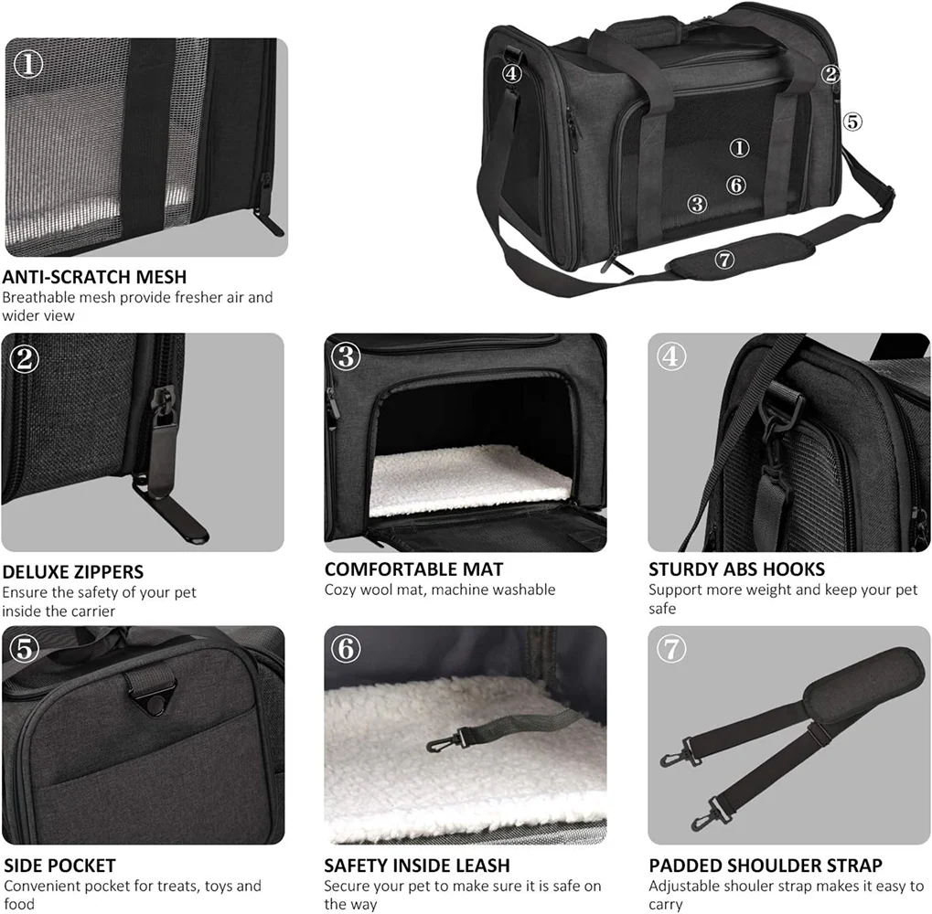 KUTKUT Soft Sided Airline Approved Foldable Travel Carrier for Small Dogs & Cat (Black) - Image 2
