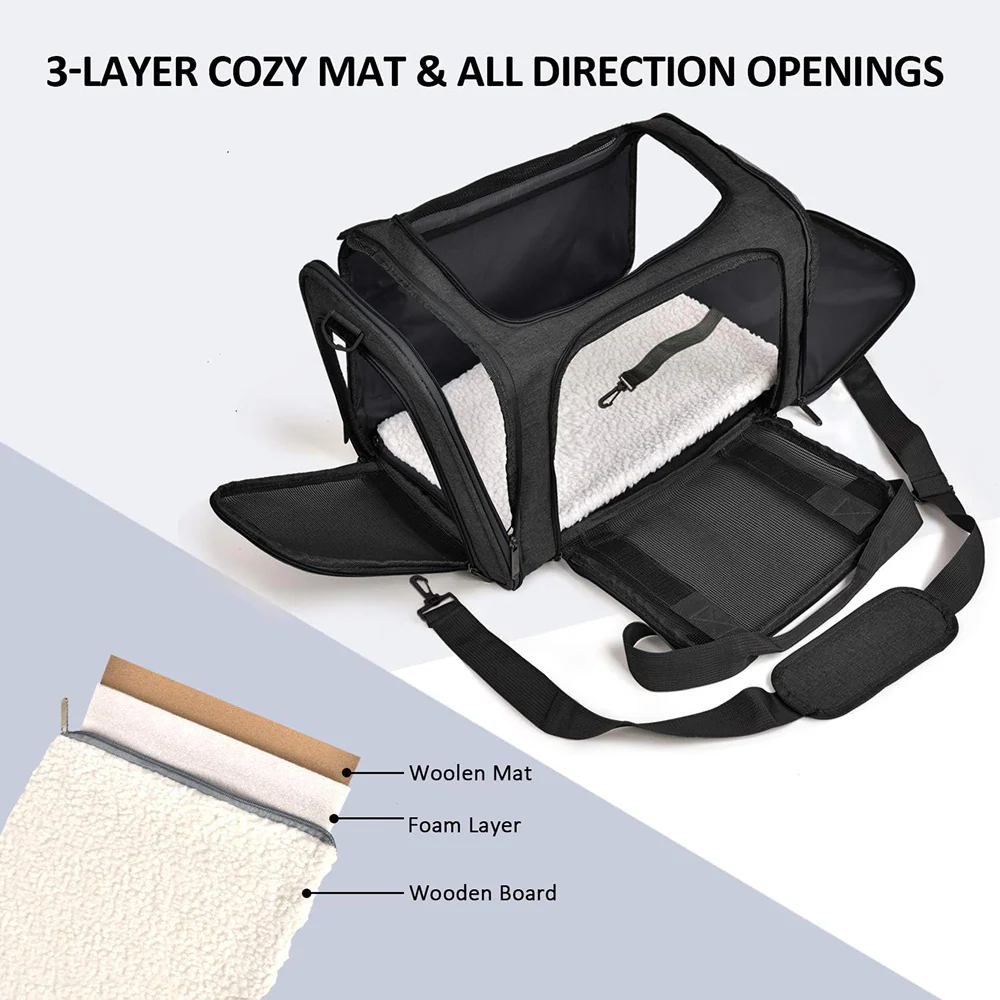 KUTKUT Soft Sided Airline Approved Foldable Travel Carrier for Small Dogs & Cat (Black) - Image 4