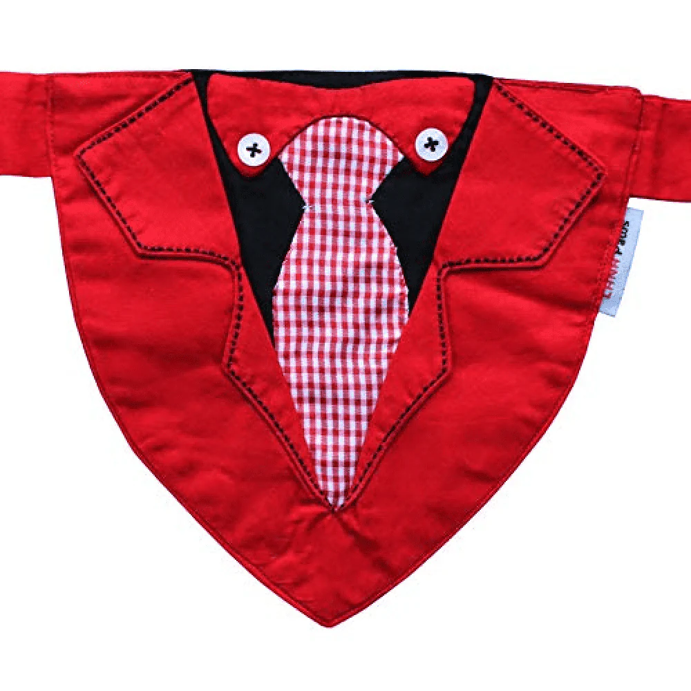 Lana Paws Applique Work Tuxedo Adjustable Bandana for Dogs (Red) - Image 3