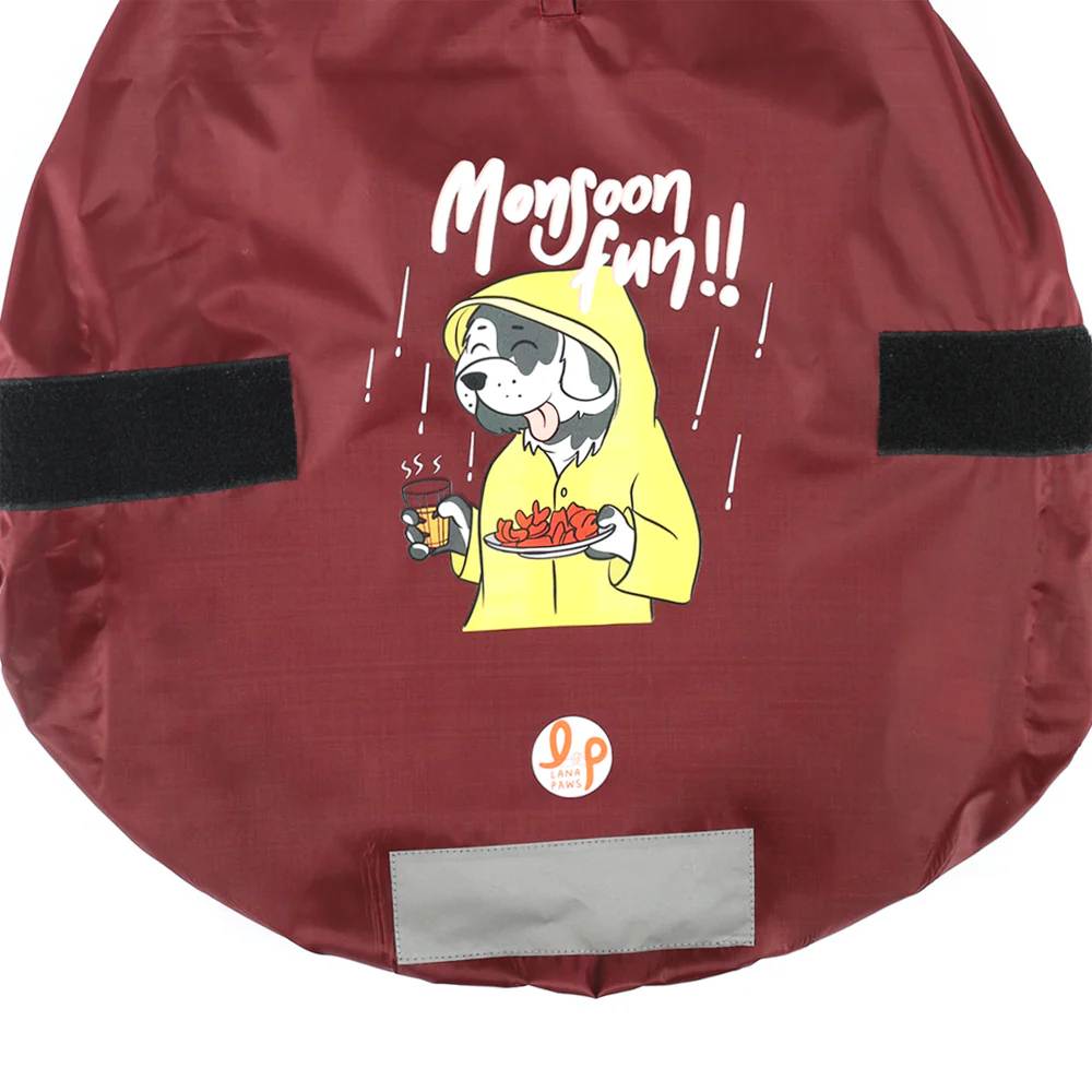 Fun Printed Raincoat for Dogs by Lana Paws (Maroon) - Image 4