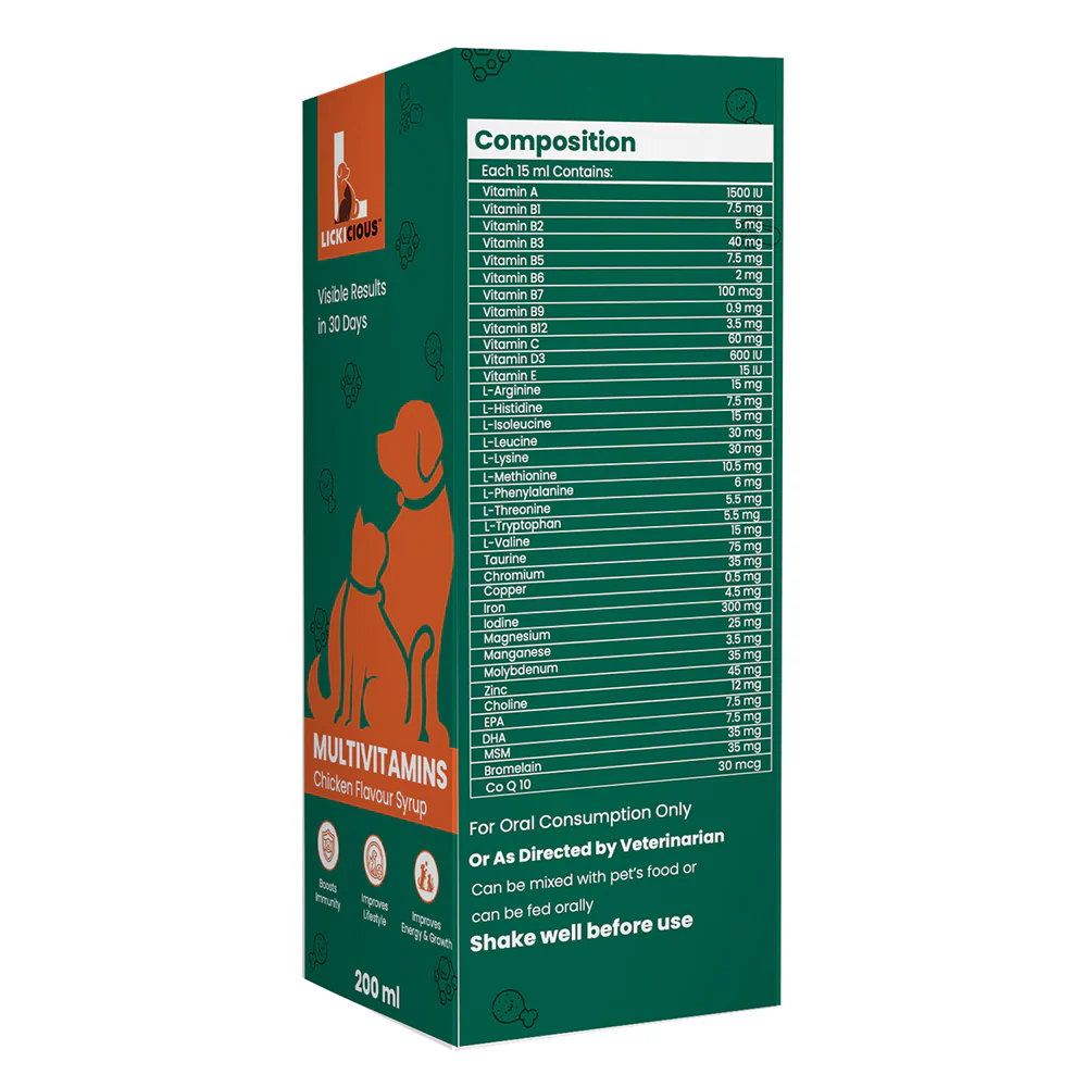 Lickicious Chicken Flavour Multivitamin Syrup for Dogs & Cats - Image 5