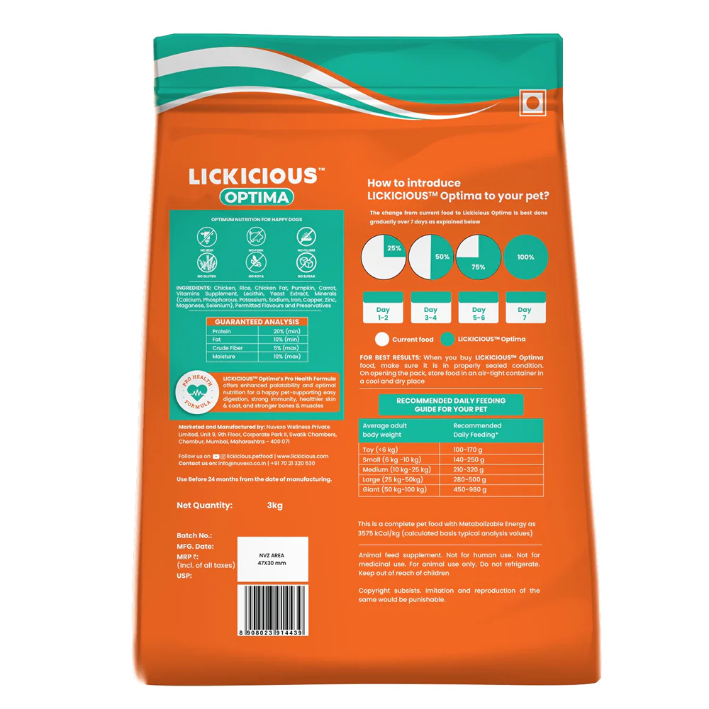 Lickicious Optima Chicken and Vegetable Adult Dog Dry Food - Image 11