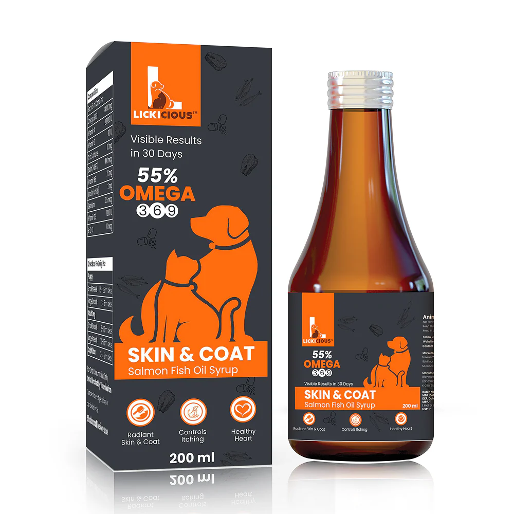 Lickicious Skin & Coat Syrup with Salmon Oil Omega 3 6 9 for Dogs & Cats