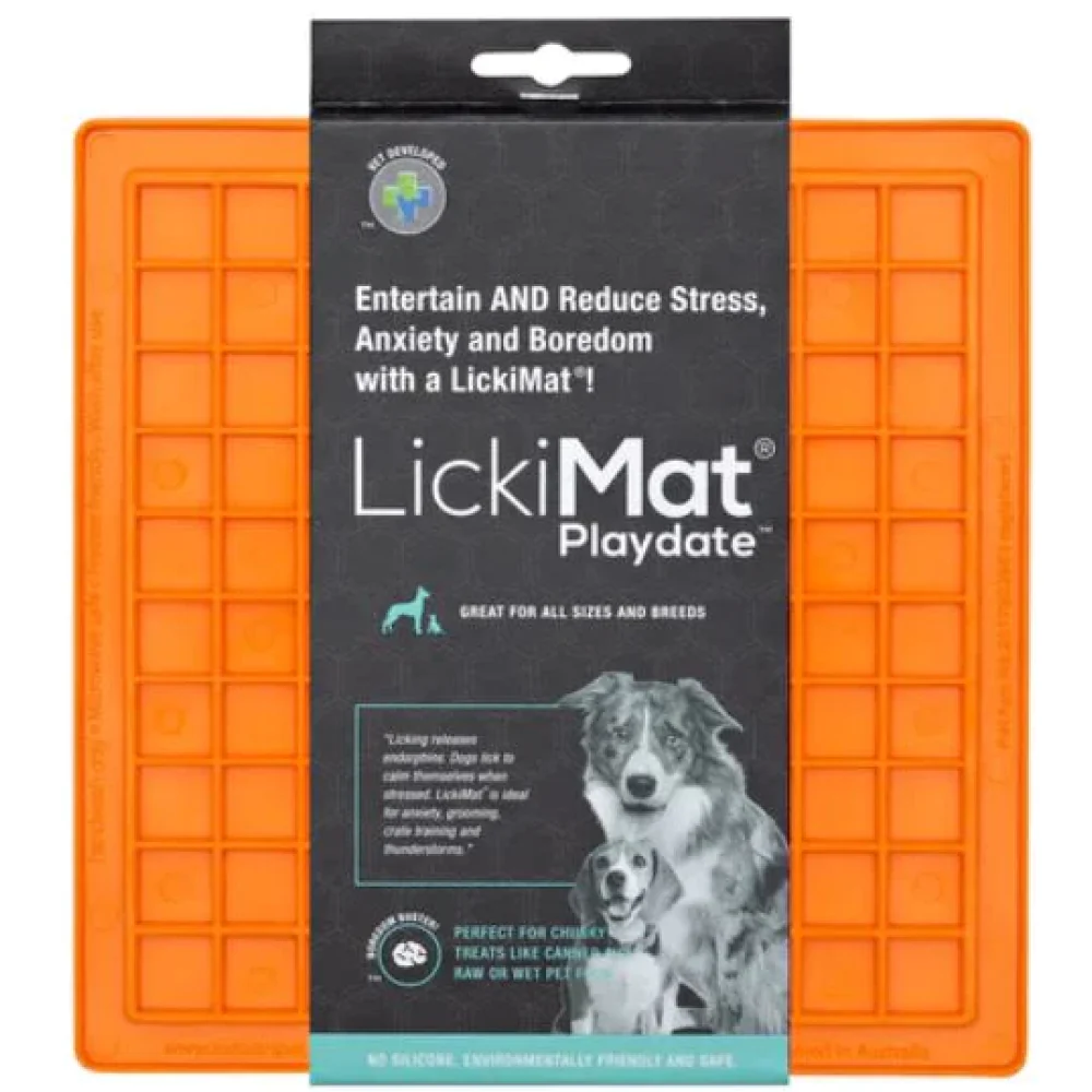 LickiMat Classic Playdate Slow Feeder for Cats and Dogs (Orange) - Image 2