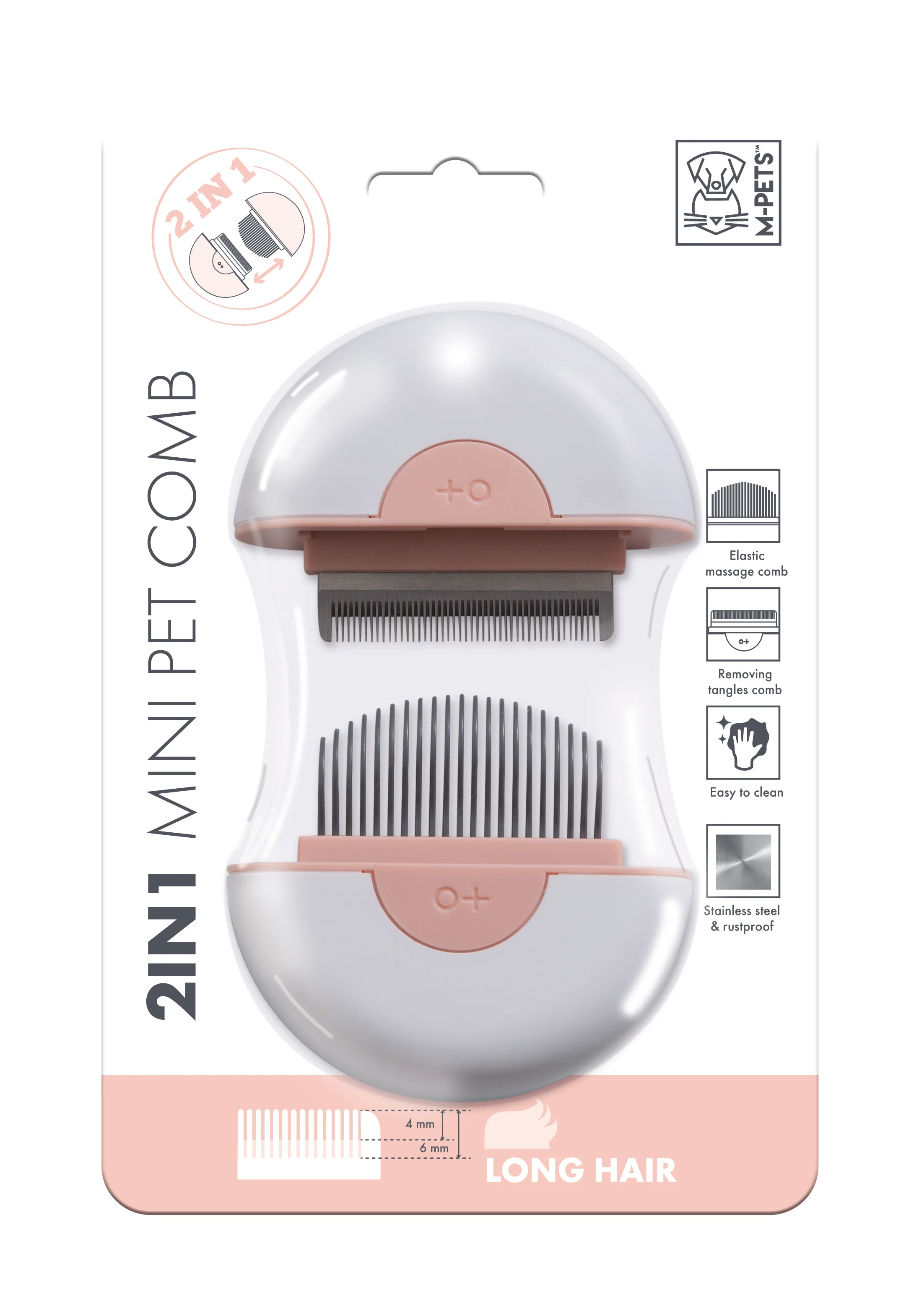 M PETS 2 in 1 Mini Comb for Long Haired Dogs and Cats (Pink) - Image 4