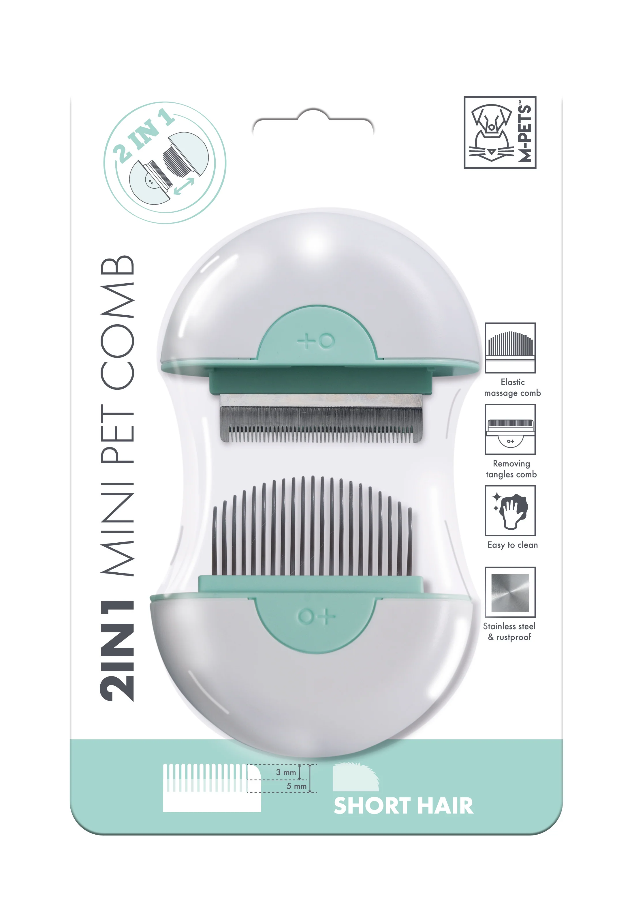 M PETS 2 in 1 Mini Comb for Short Haired Dogs and Cats (Mint Green) - Image 3