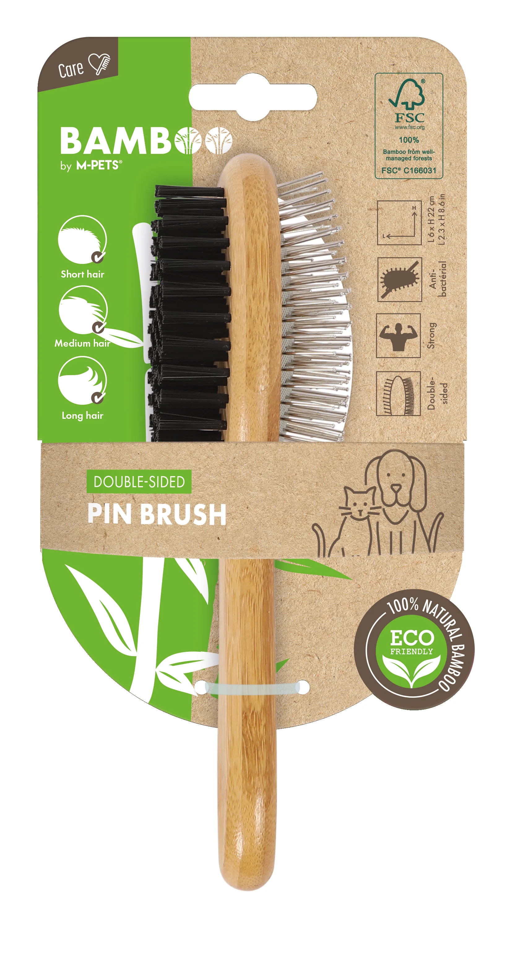 M PETS Bamboo Ball Pin Double Sided Grooming Brush for Dogs and Cats (Brown) - Image 3